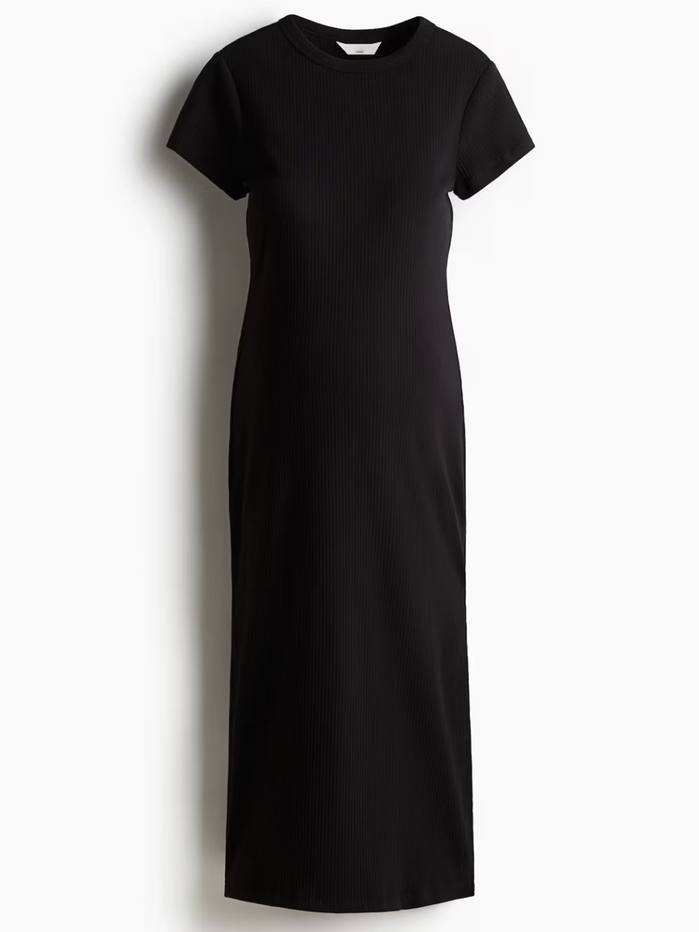 Sleek Black Ribbed Maternity Maxi Dress